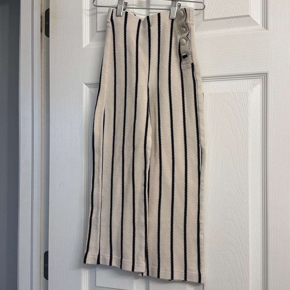 Zara KIDS Black and White Striped Knit Wide Leg Trousers Size 9